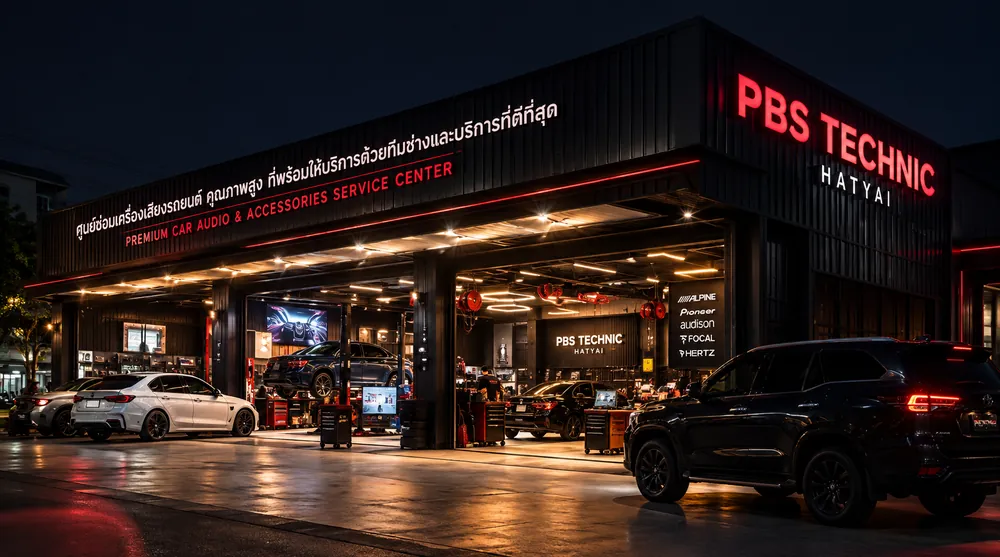 ศูนย์บริการรถยนต์ PBS TECHNIC HATYAI ยามค่ำคืน