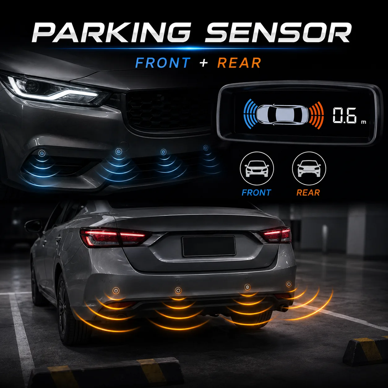 ตำแหน่งติดตั้งเซนเซอร์รถยนต์ ด้านหน้าและด้านหลัง Parking Sensor Front + Rear